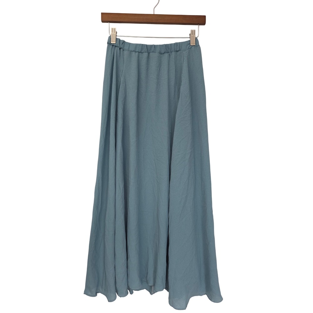Max Studio Midi Skirt Textured Crepe Elastic Waist Women X-Small Green Pockets
